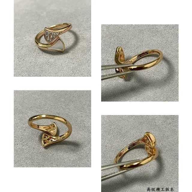 Bague or rose géométrique en nacre et pavé 2