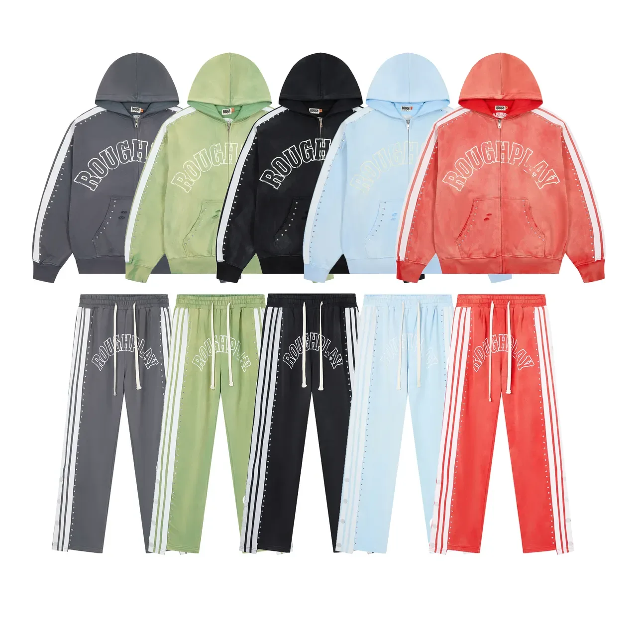Rough Arch Logo Studded Stripe Full-Zip Hoodie 2