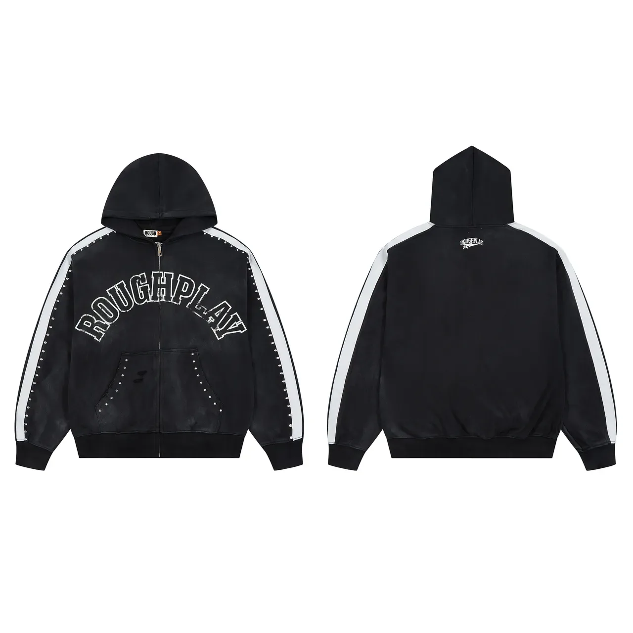 Rough Arch Logo Studded Stripe Full-Zip Hoodie 3