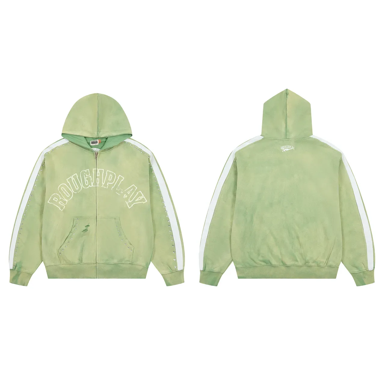 Rough Arch Logo Studded Stripe Full-Zip Hoodie 4