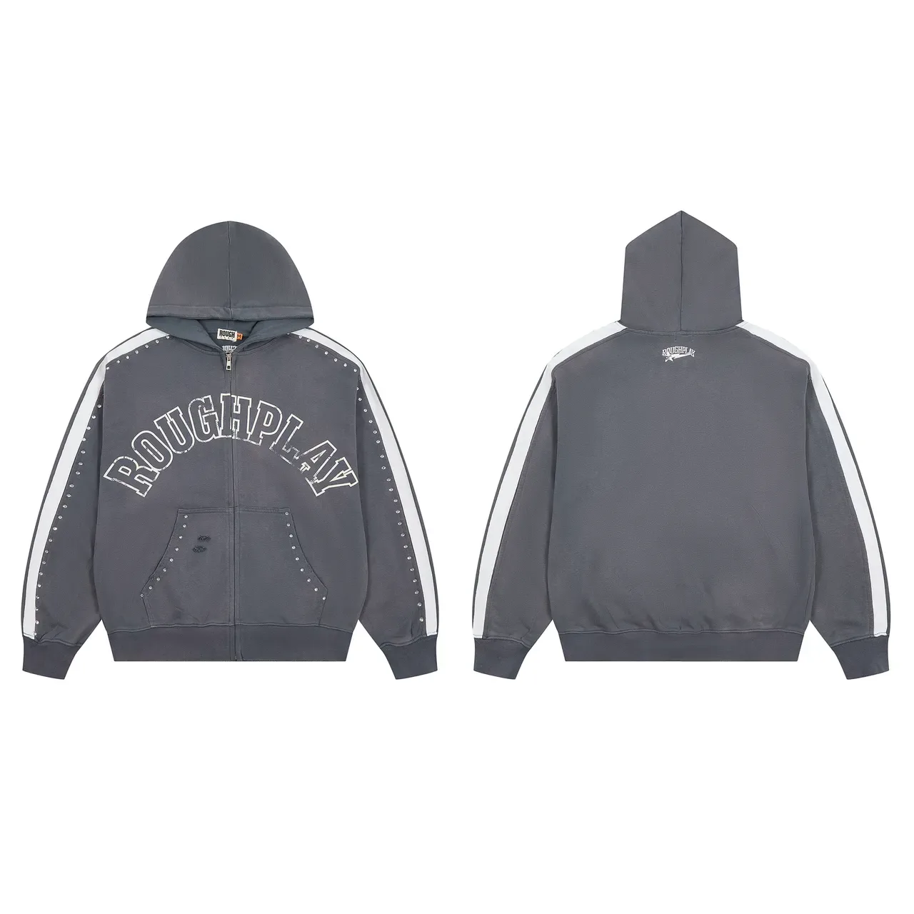 Rough Arch Logo Studded Stripe Full-Zip Hoodie 5