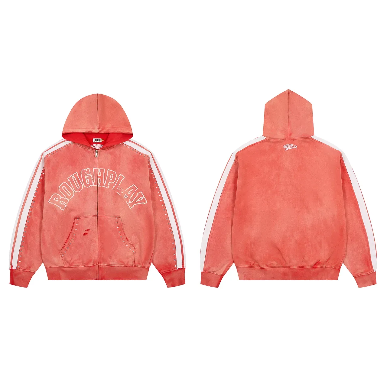 Rough Arch Logo Studded Stripe Full-Zip Hoodie 6