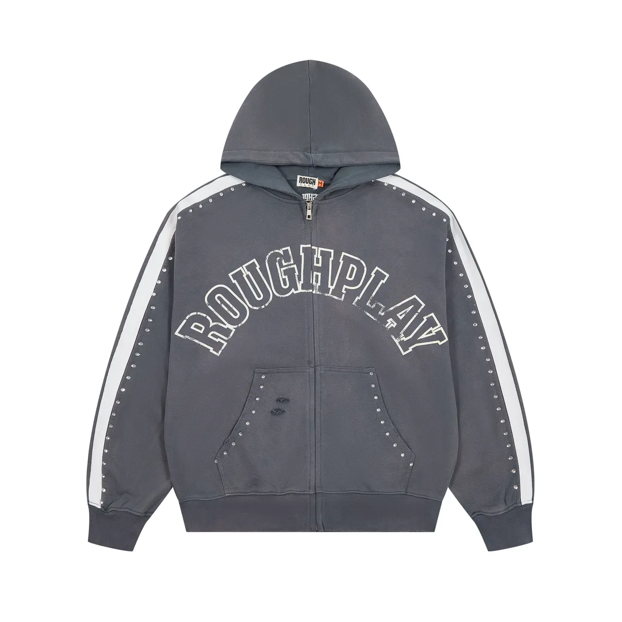 Rough Arch Logo Studded Stripe Full-Zip Hoodie 14