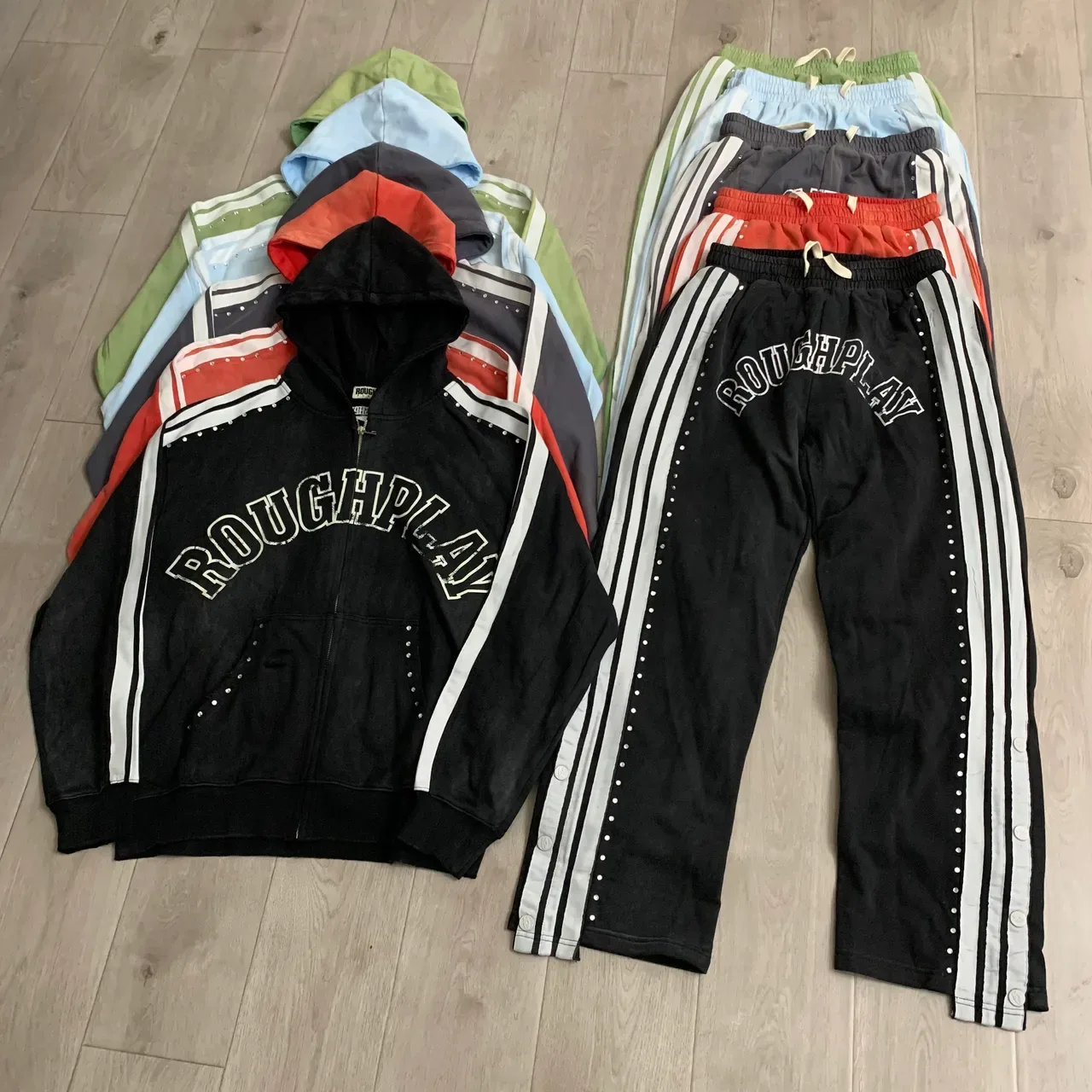 Rough Arch Logo Studded Stripe Full-Zip Hoodie 18