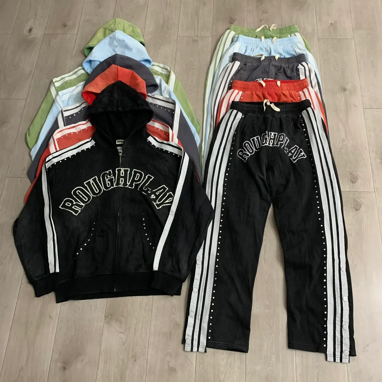 Rough Arch Logo Studded Stripe Full-Zip Hoodie 19