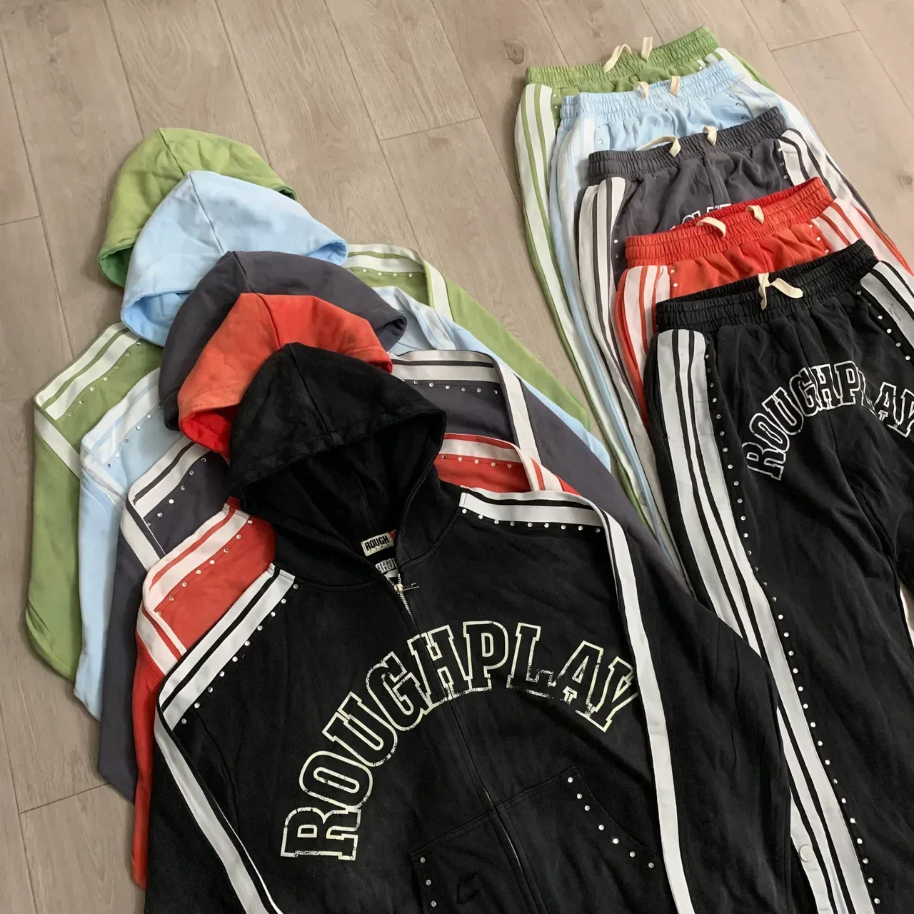 Rough Arch Logo Studded Stripe Full-Zip Hoodie 20