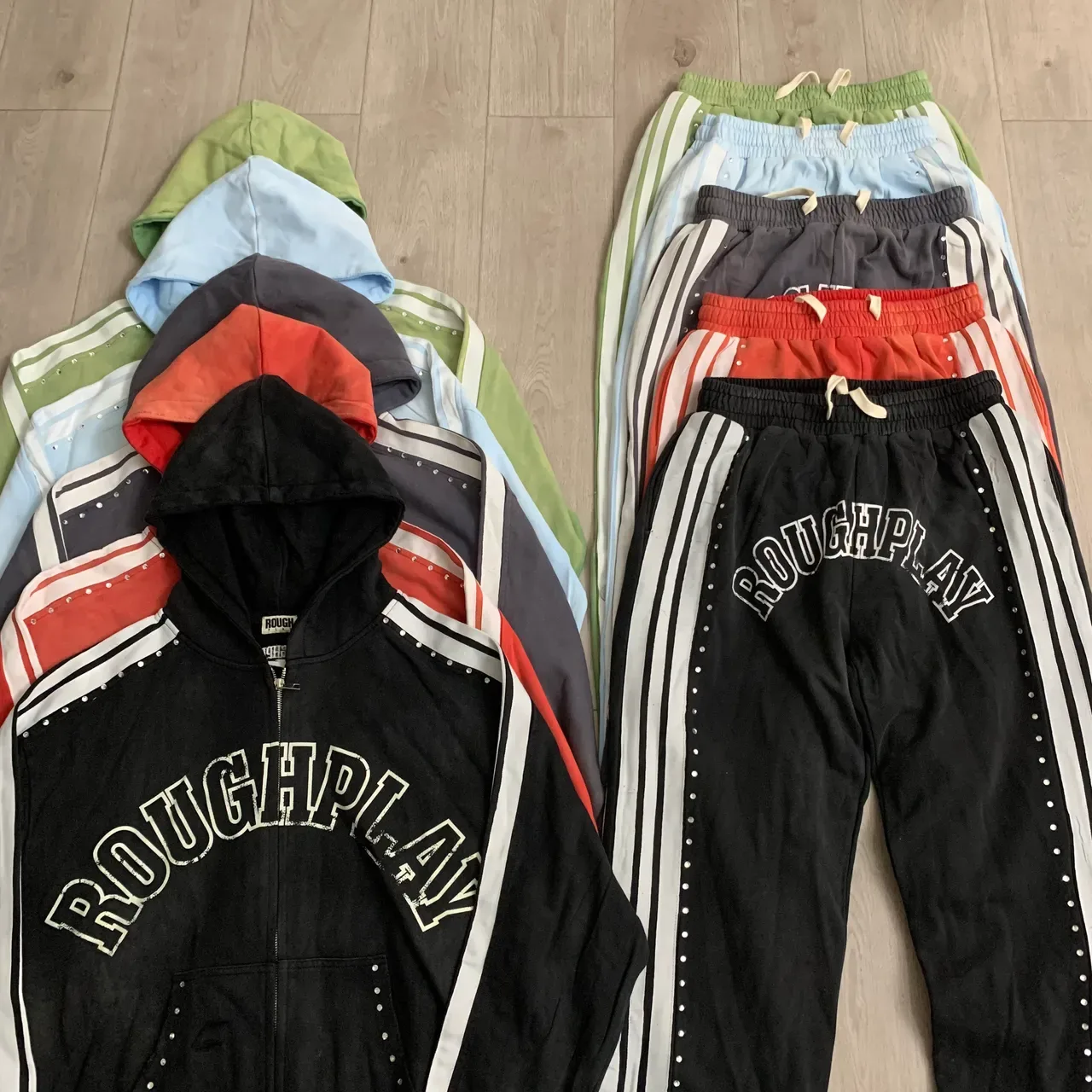 Rough Arch Logo Studded Stripe Full-Zip Hoodie 21