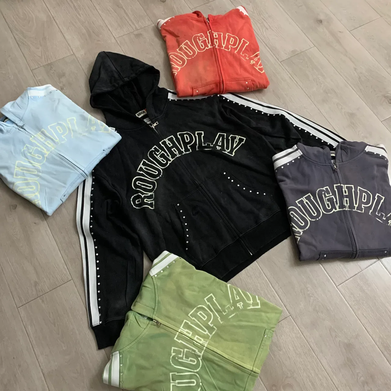Rough Arch Logo Studded Stripe Full-Zip Hoodie 22
