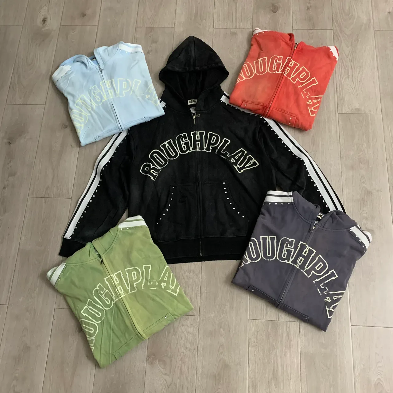 Rough Arch Logo Studded Stripe Full-Zip Hoodie 23