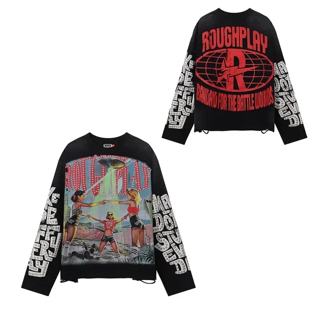 ROUGH Oversized Distressed Graphic Print Black T-Shirt 9