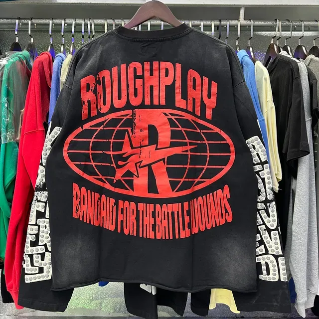 ROUGH Oversized Distressed Graphic Print Black T-Shirt 10