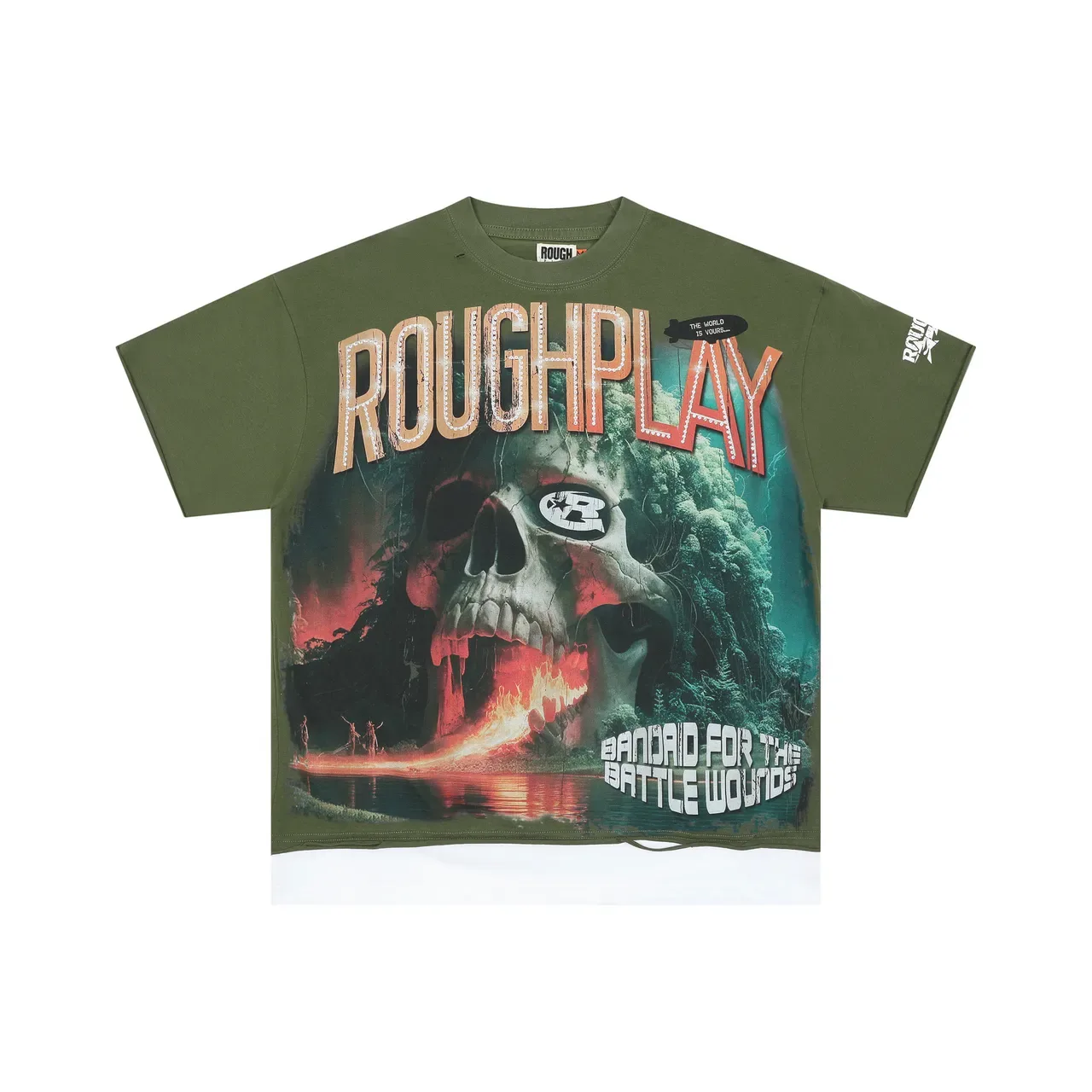 Roughplay Army Green White Oversized Fit Graphic Print T-Shirt 3