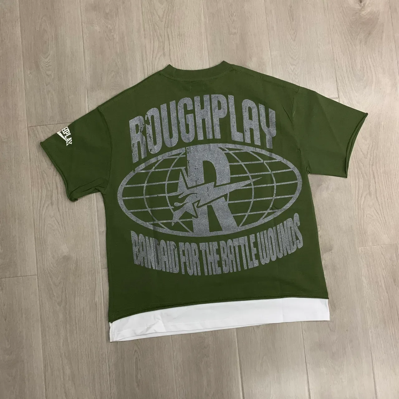 Roughplay Army Green White Oversized Fit Graphic Print T-Shirt 6