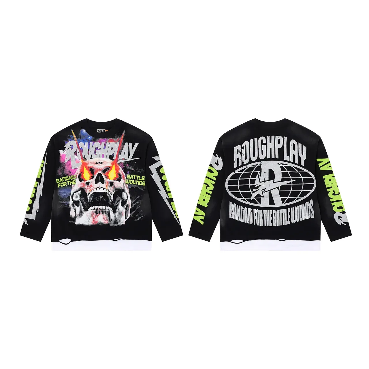 ROUGHPLAY Graphic-Print Distressed Hem Long-Sleeve Top 2