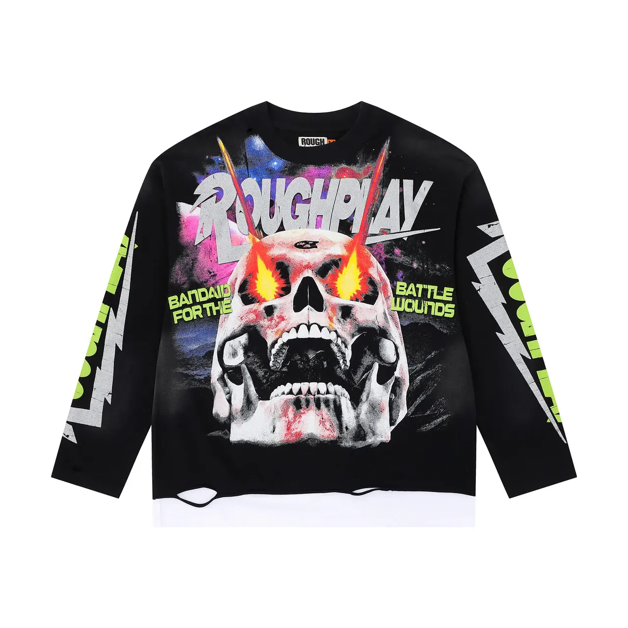 ROUGHPLAY Graphic-Print Distressed Hem Long-Sleeve Top 3