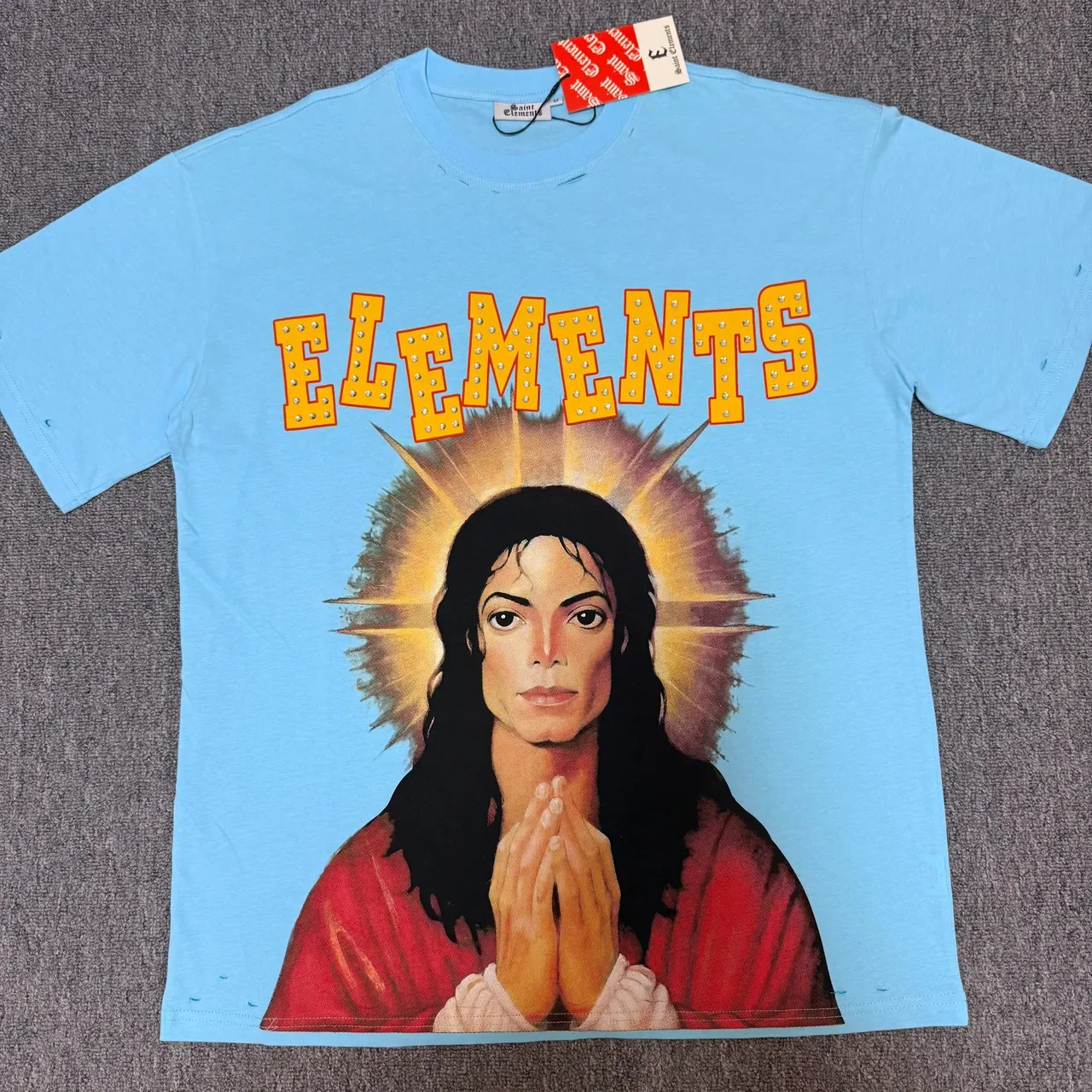 Saint Elements Black Blue Graphic Tee Halo Portrait Print T-Shirt 3