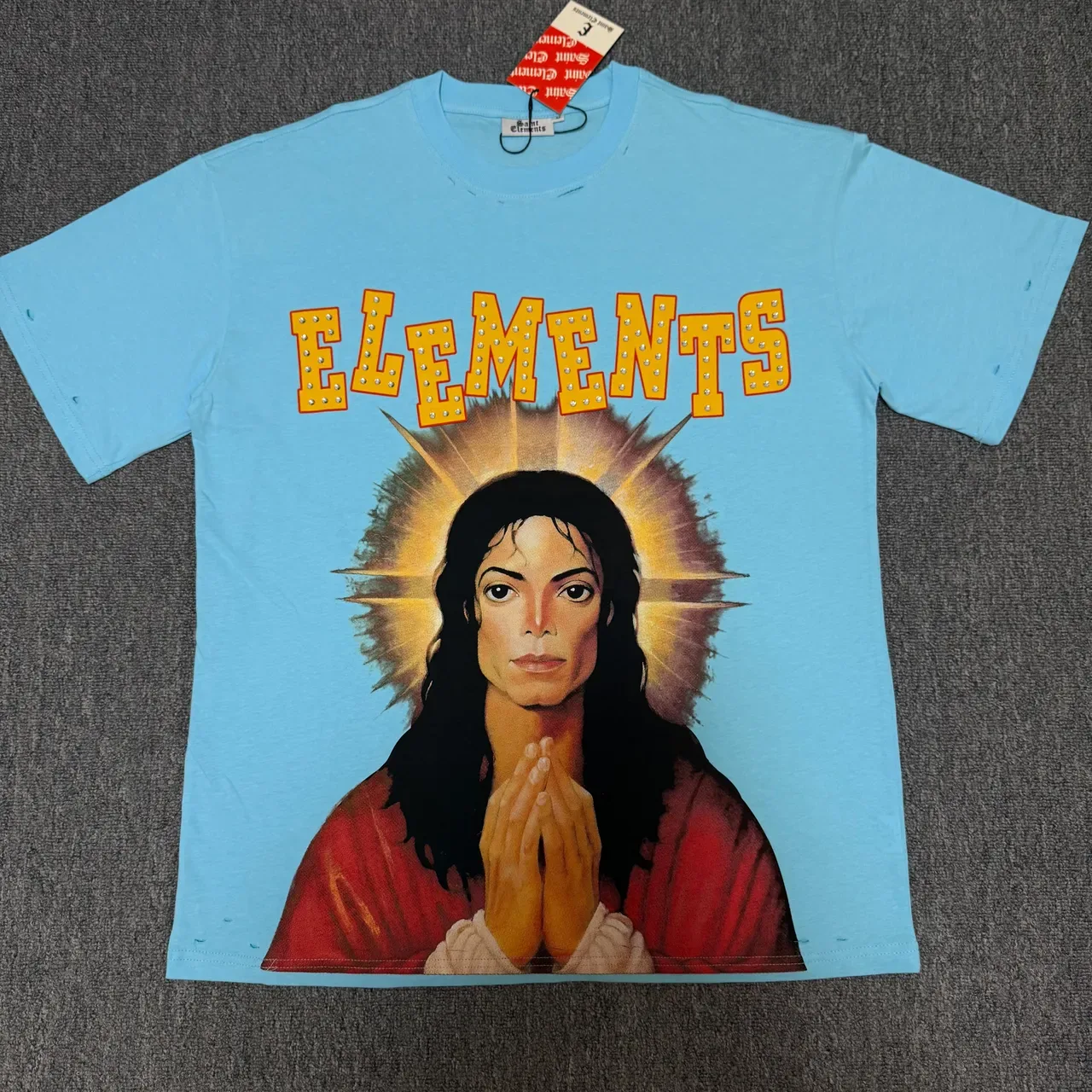 Saint Elements Black Blue Graphic Tee Halo Portrait Print T-Shirt 9