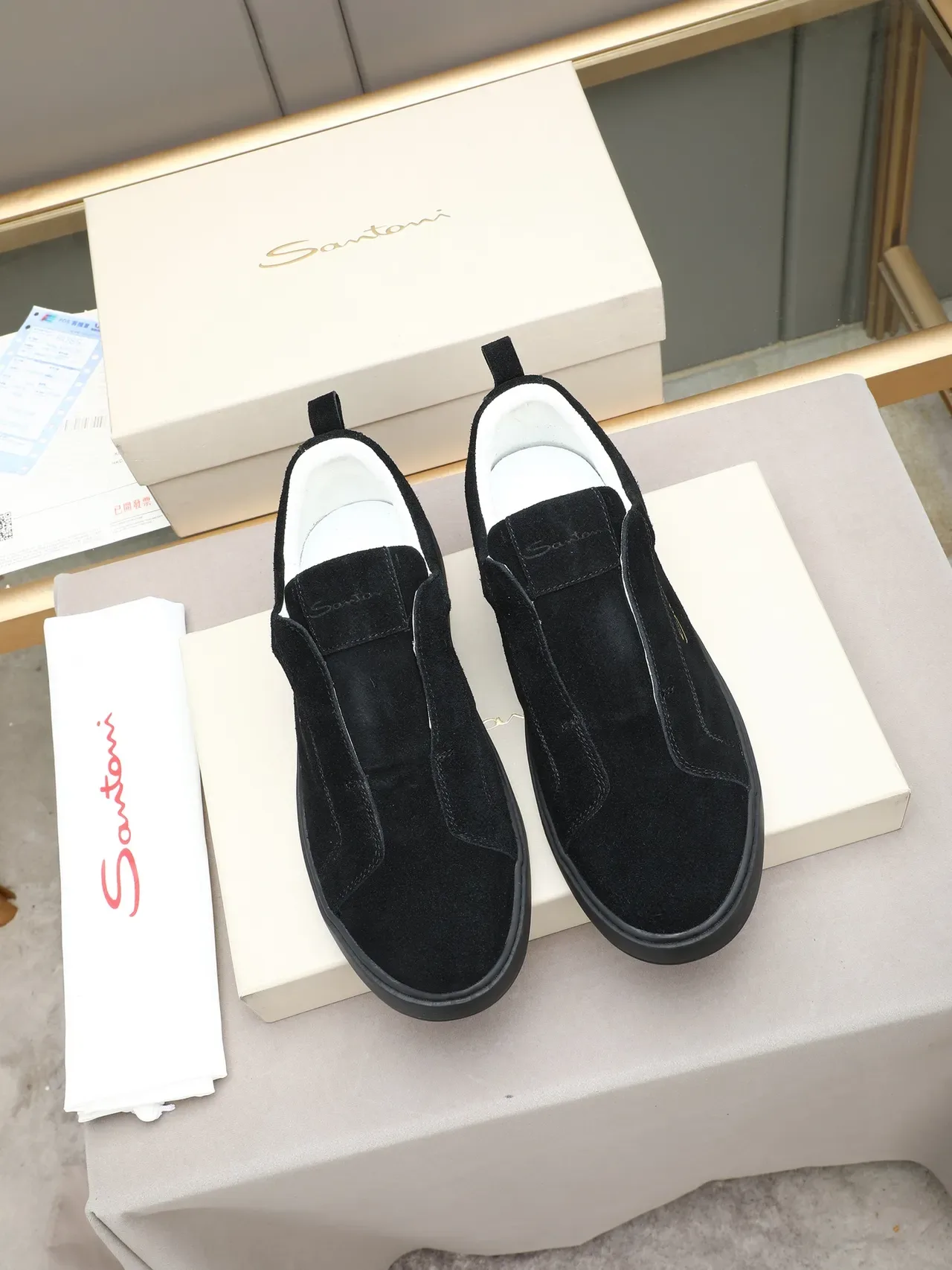 Santoni Black Orange Suede Upper Slip-On Construction Lifestyle Sneakers 2