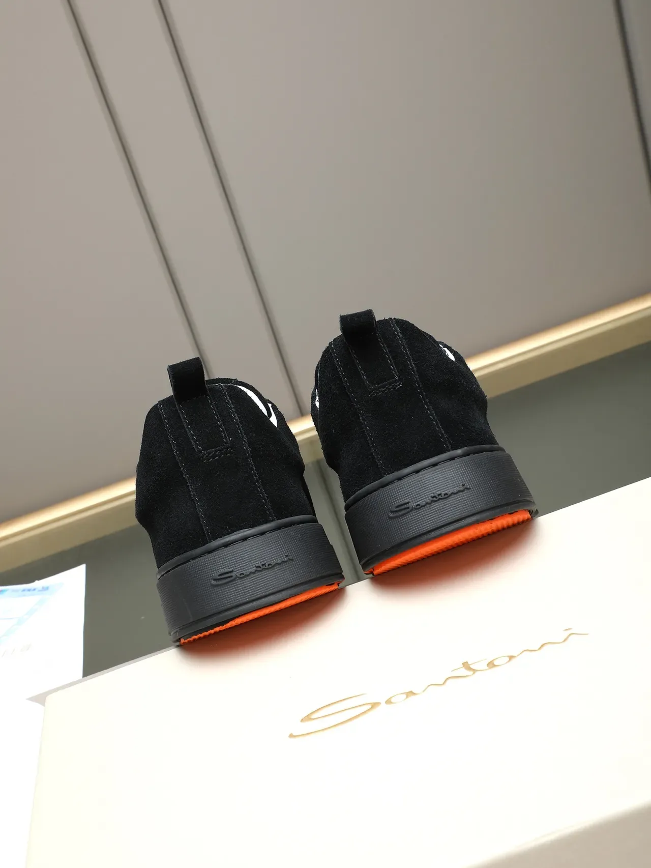 Santoni Black Orange Suede Upper Slip-On Construction Lifestyle Sneakers 3