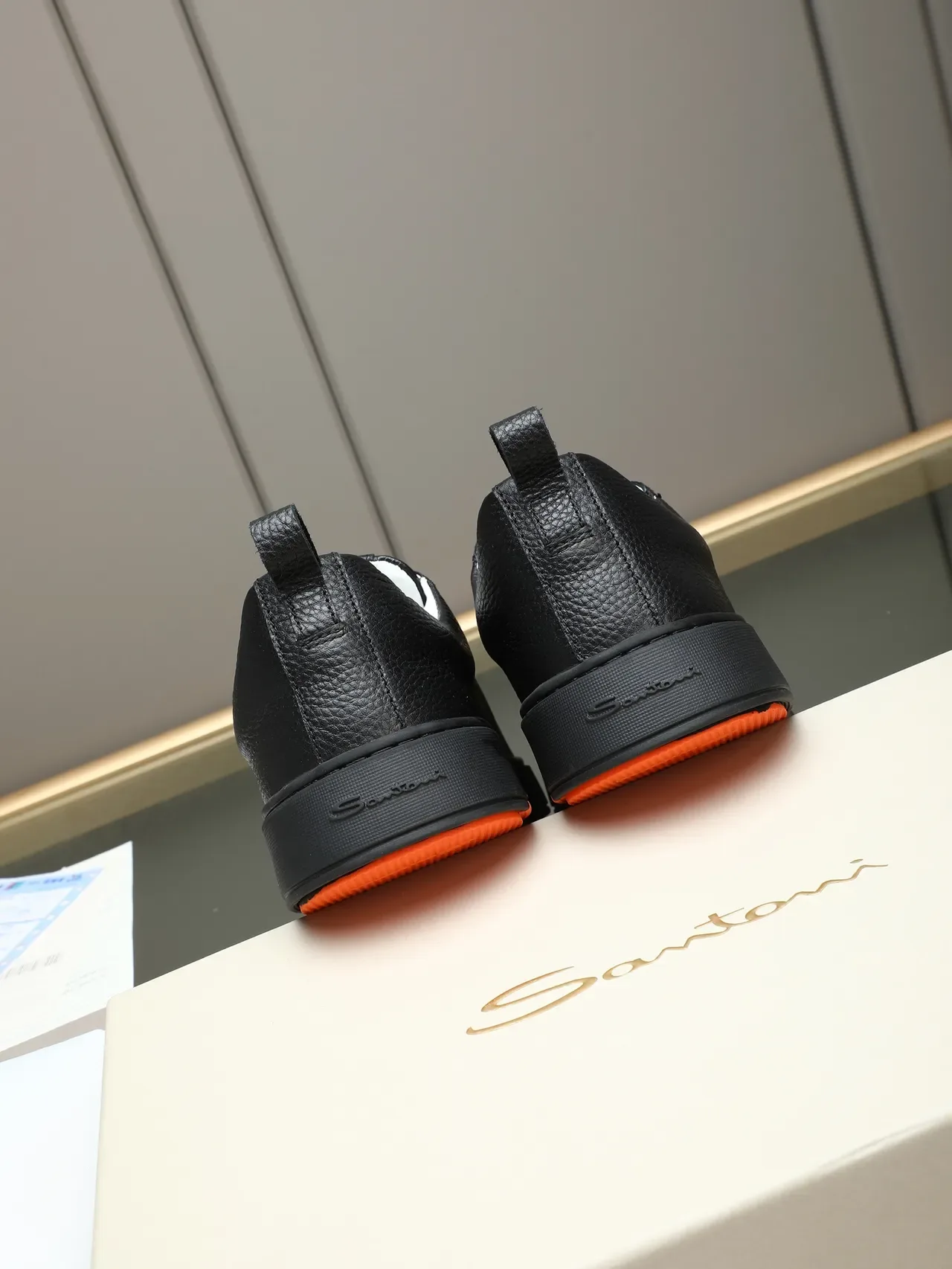 Santoni Slip-On Pebbled Leather Black Casual Shoes 3