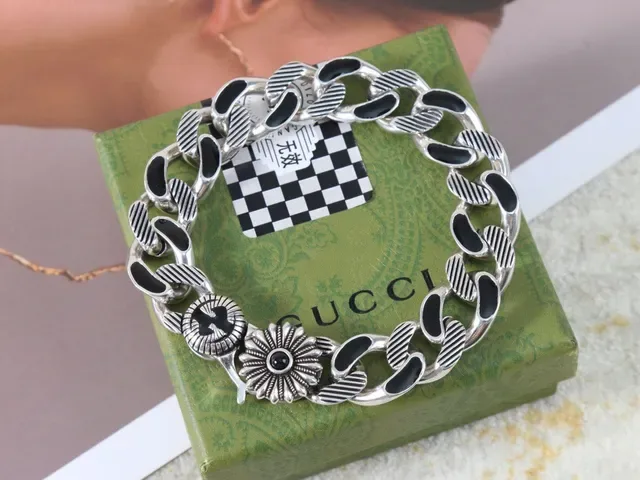 Silver and Black Inlaid Curb Chain Floral Charm Necklaces 6