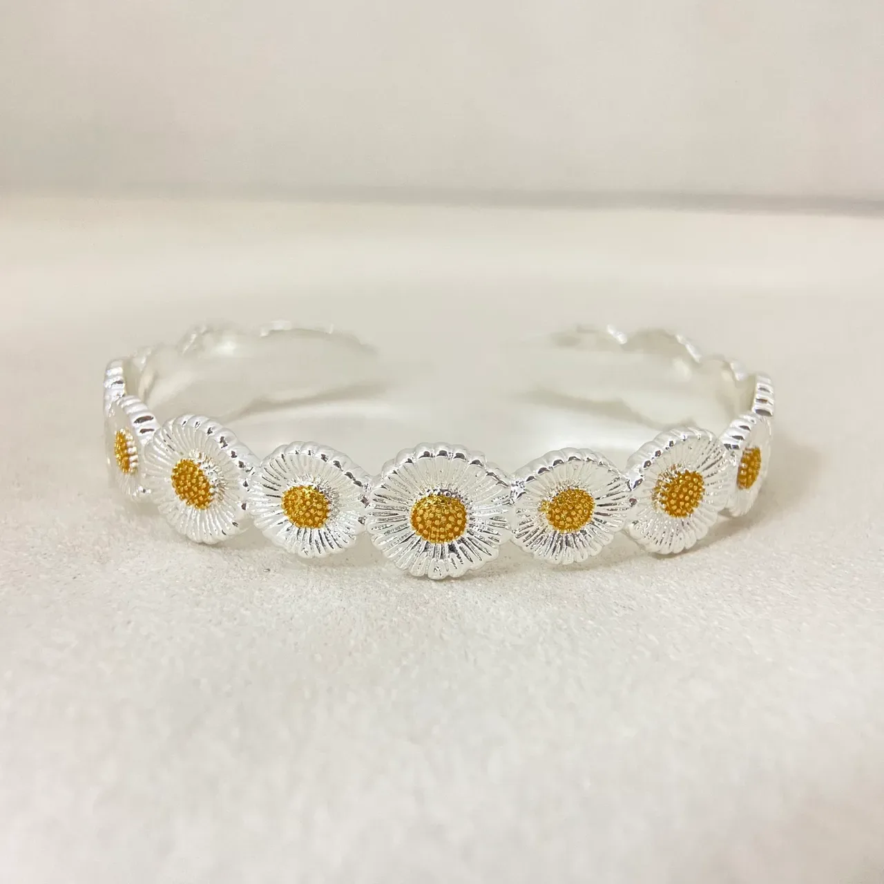 Silver and Gold Daisy Motif Open Adjustable Ring 5