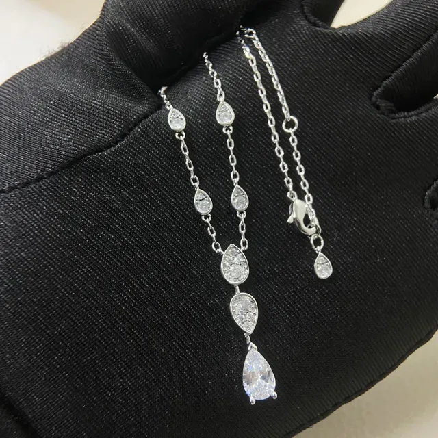 Silver and Gold Tone Teardrop Crystal Cascade Pendant Necklaces 3