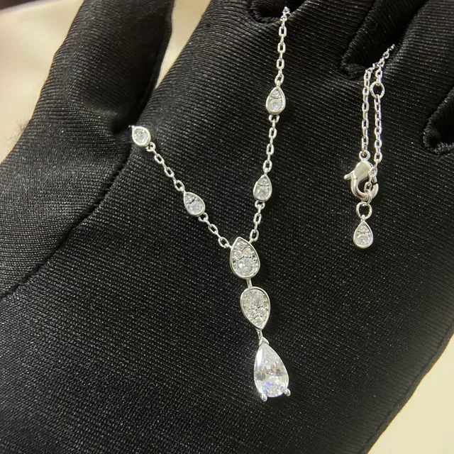 Silver and Gold Tone Teardrop Crystal Cascade Pendant Necklaces 4