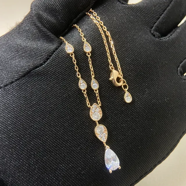Silver and Gold Tone Teardrop Crystal Cascade Pendant Necklaces 5