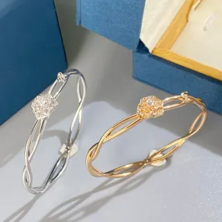 Pulseras Bangle de Plata y Oro Rosa con Floral Pavé y Cable Trenzado