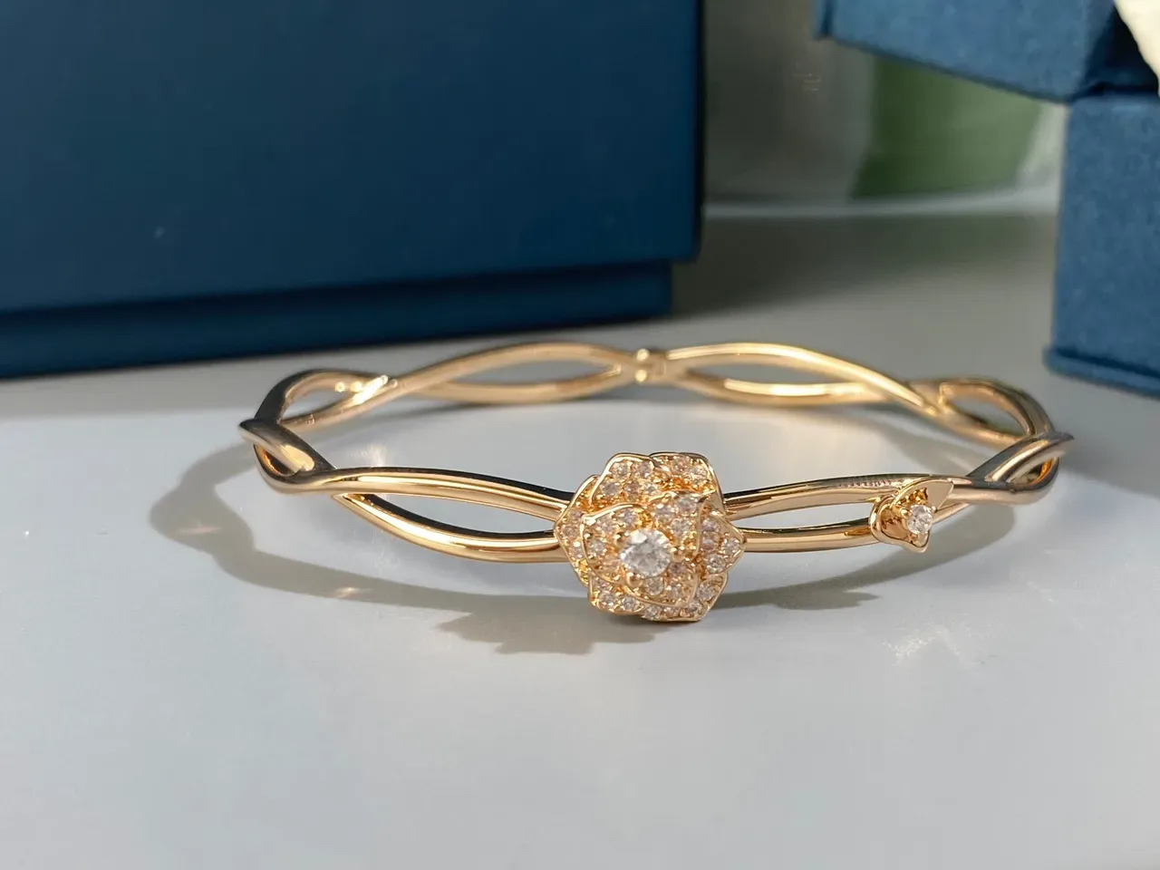 Silver and Rose Gold Floral Pavé Twisted Wire Bangle Bracelets 9