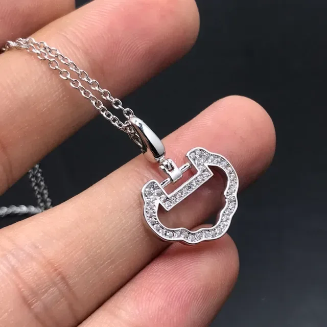 Silver and Rose Gold Pavé Cloud Pendant Necklaces 4