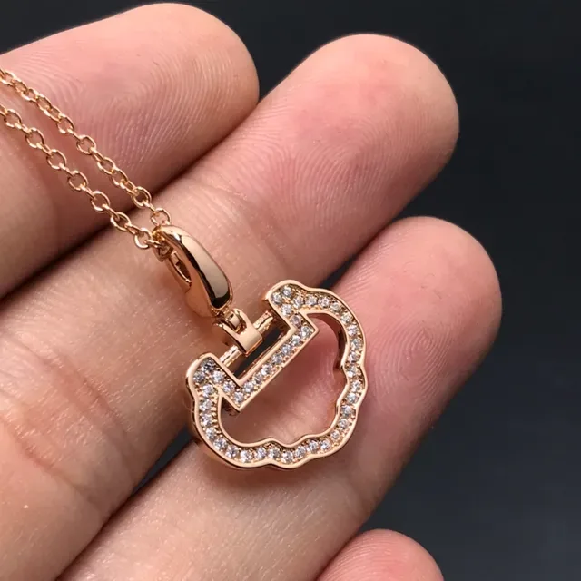 Silver and Rose Gold Pavé Cloud Pendant Necklaces 9