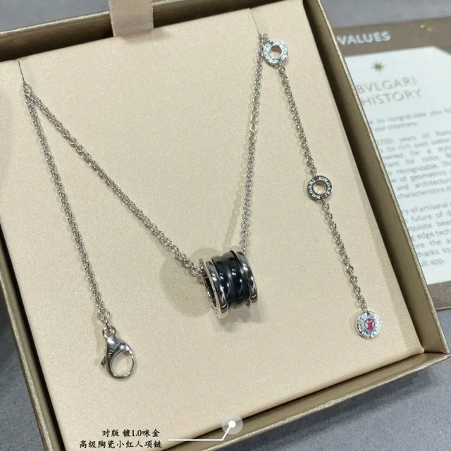Silver Black Chain Cylindrical Pendant Necklace 3