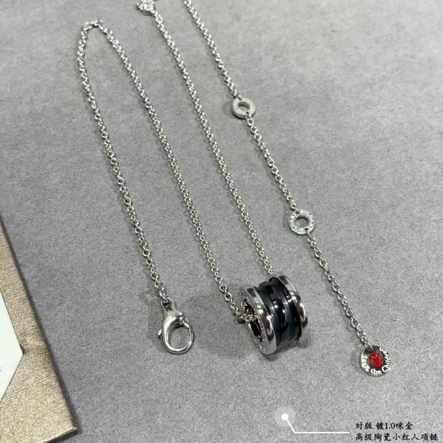 Silver Black Chain Cylindrical Pendant Necklace 7