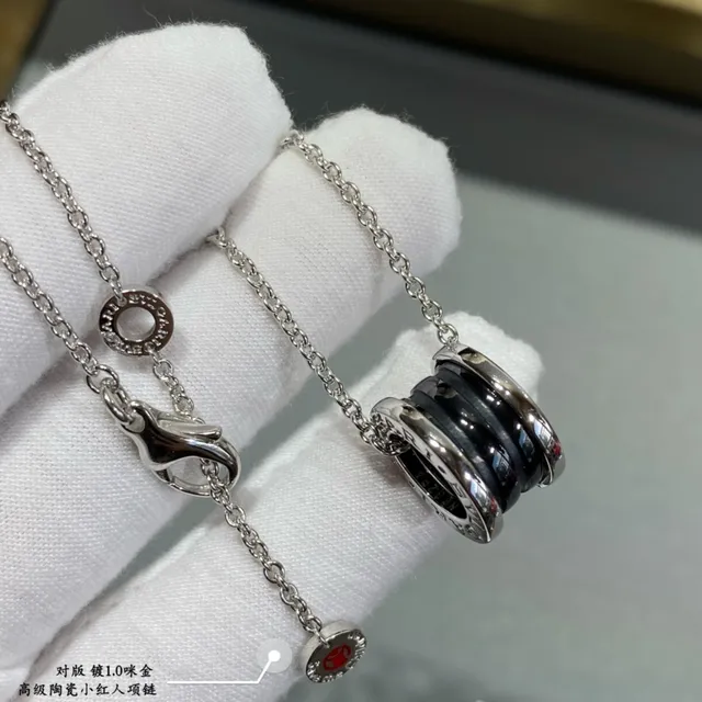 Silver Black Chain Cylindrical Pendant Necklace 8