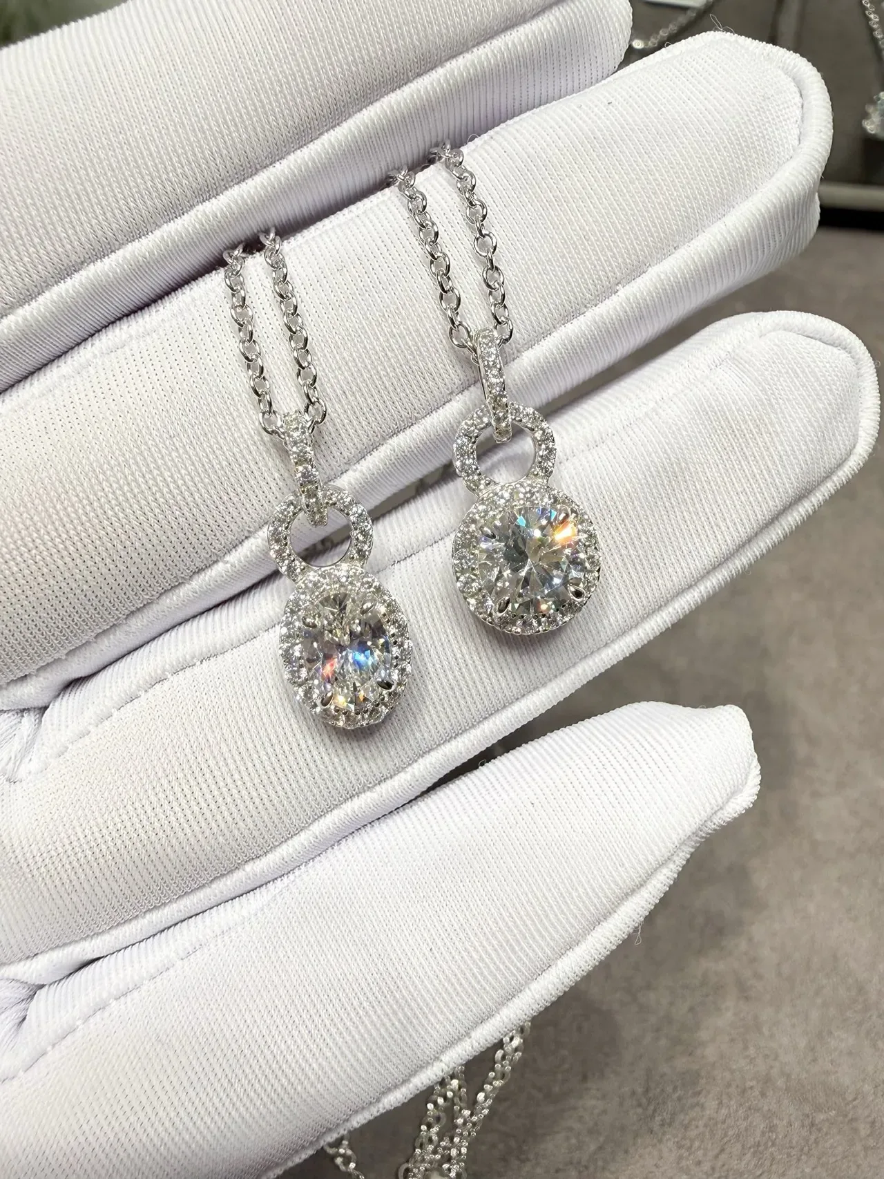 Silver Black Chain Oval Halo Pendant Necklace 5