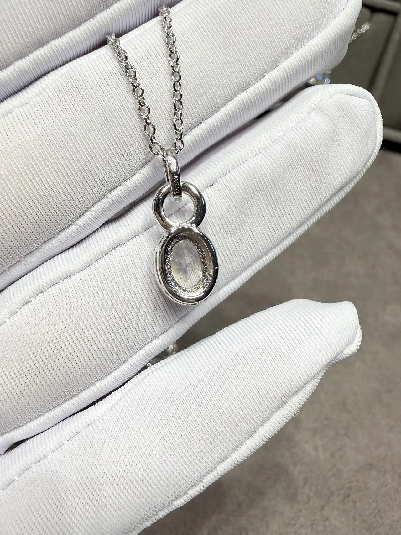 Silver Black Chain Oval Halo Pendant Necklace 7