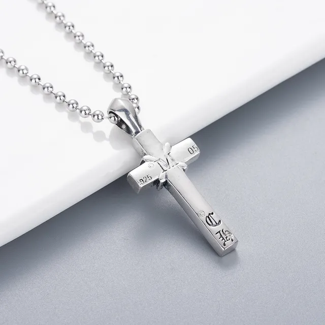 Silver Black Metal Hollow Cross Necklace 4