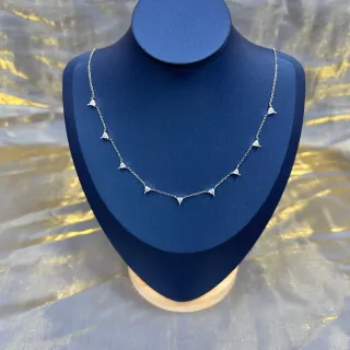 Silver Blue Chain Triangular Pavé Pendants Necklace