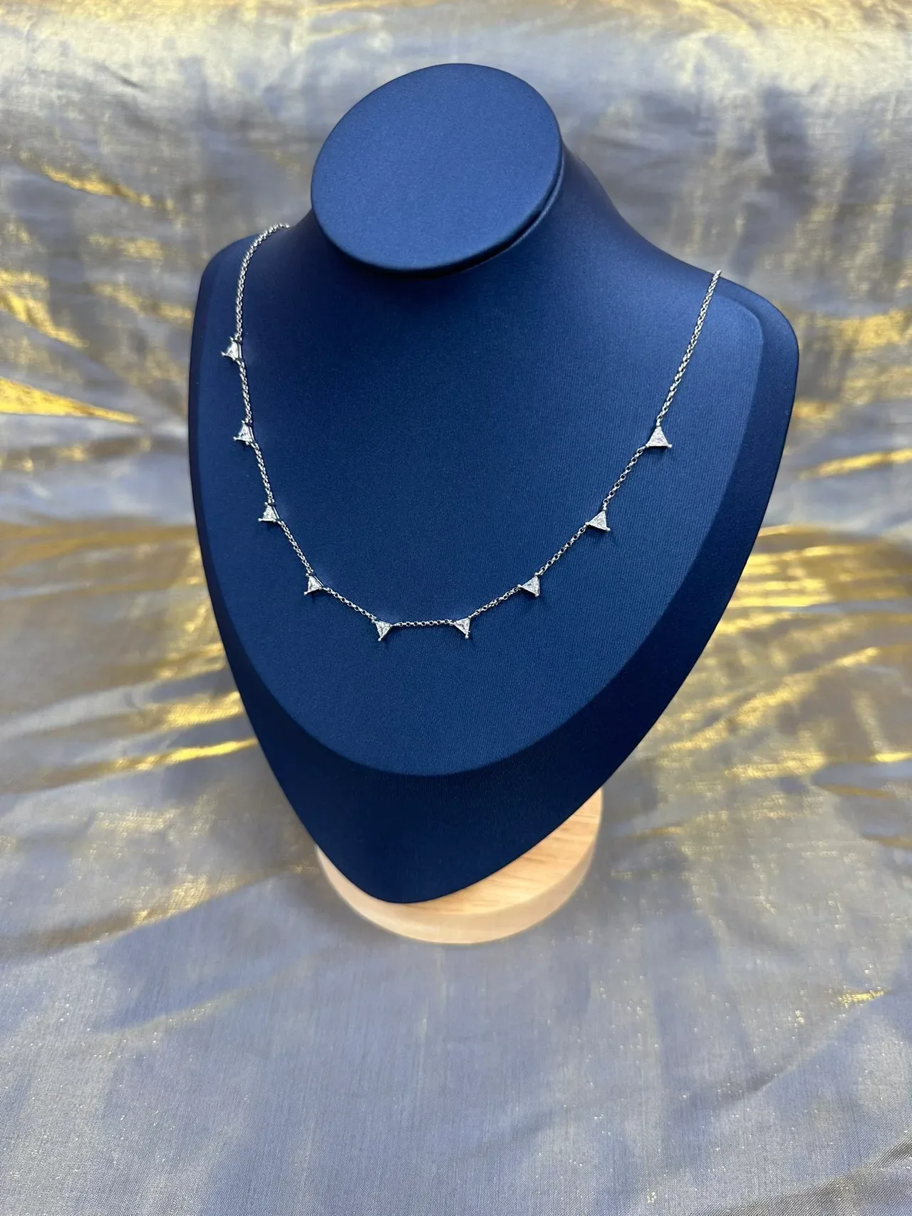 Silver Blue Chain Triangular Pavé Pendants Necklace 8