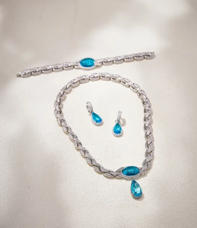 Silver Blue Chunky Braided Chain Pavé-Set Stones Necklace 5