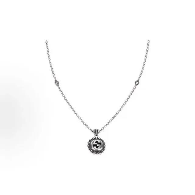 Silver Blue Floral Sunburst Pendant Rope-Textured Rays Necklace 9
