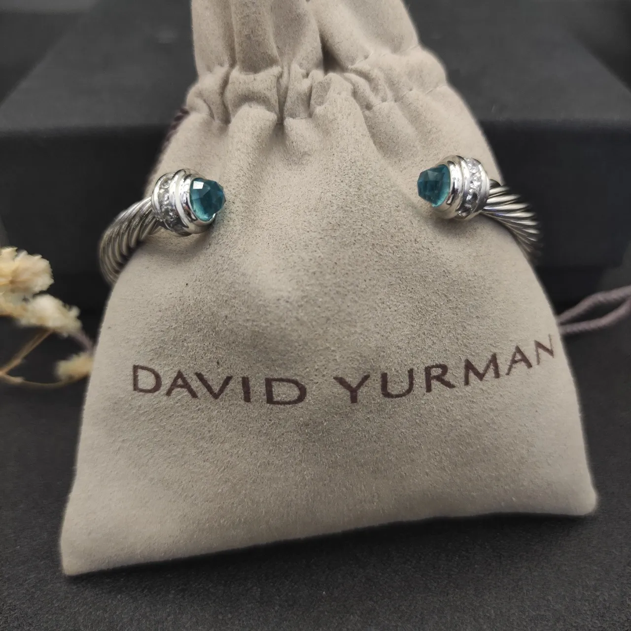 Silver Blue Twisted Cable Faceted Gemstone Ends Bracelet 3