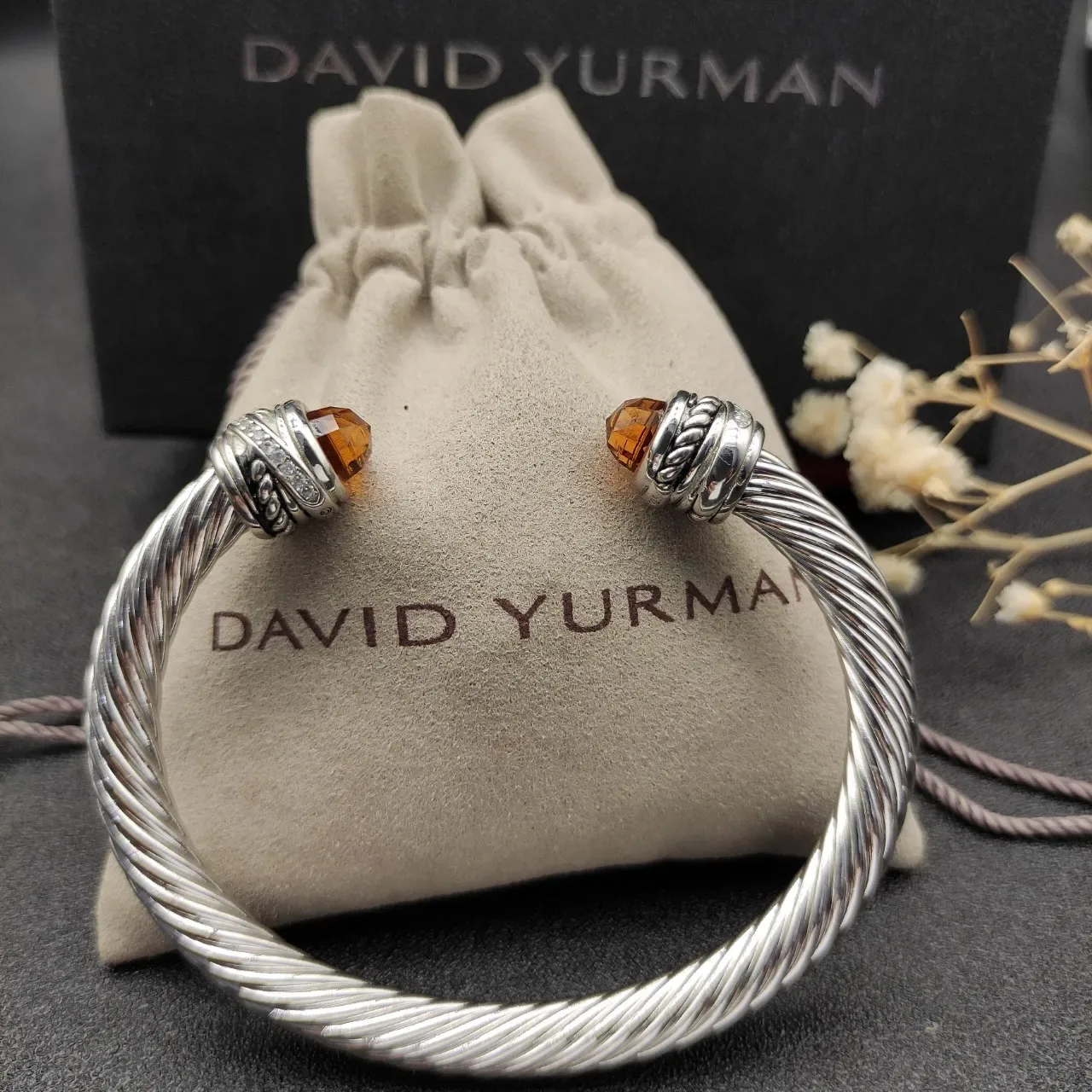 Silver Brown Twisted Cable Construction Faceted Amber Gemstone Terminals Jewelry 4