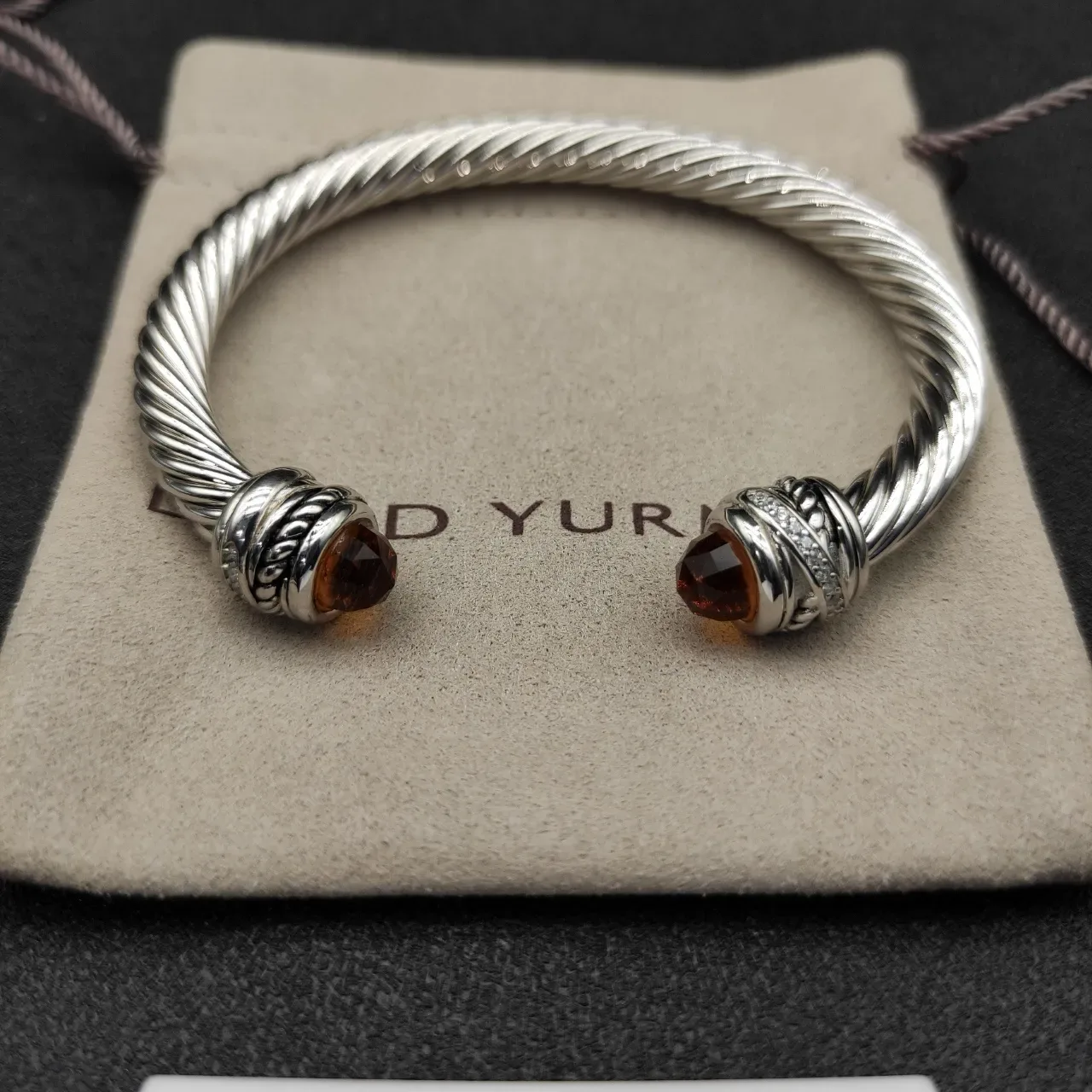Silver Brown Twisted Cable Construction Faceted Amber Gemstone Terminals Jewelry 6