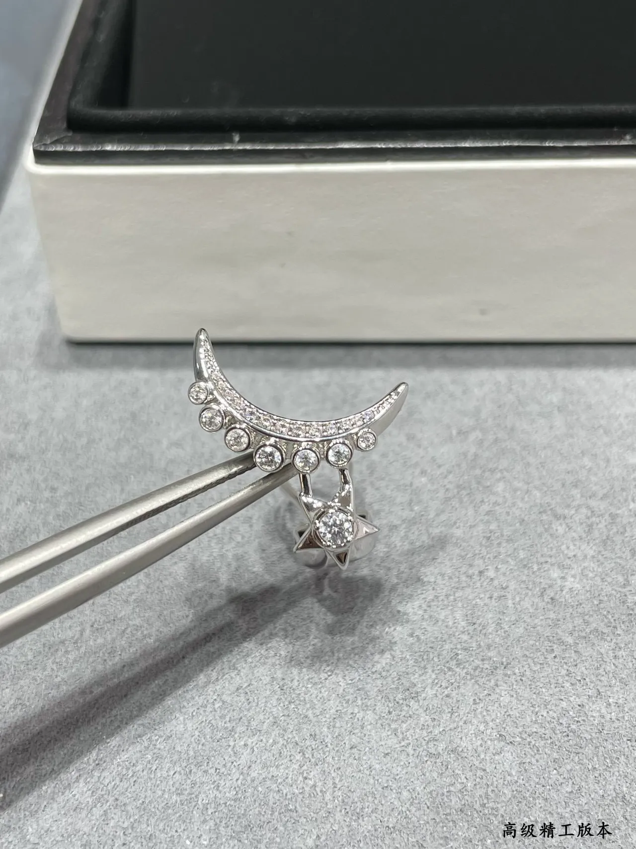 Silver Crescent Moon and Star Crystal Earring 4