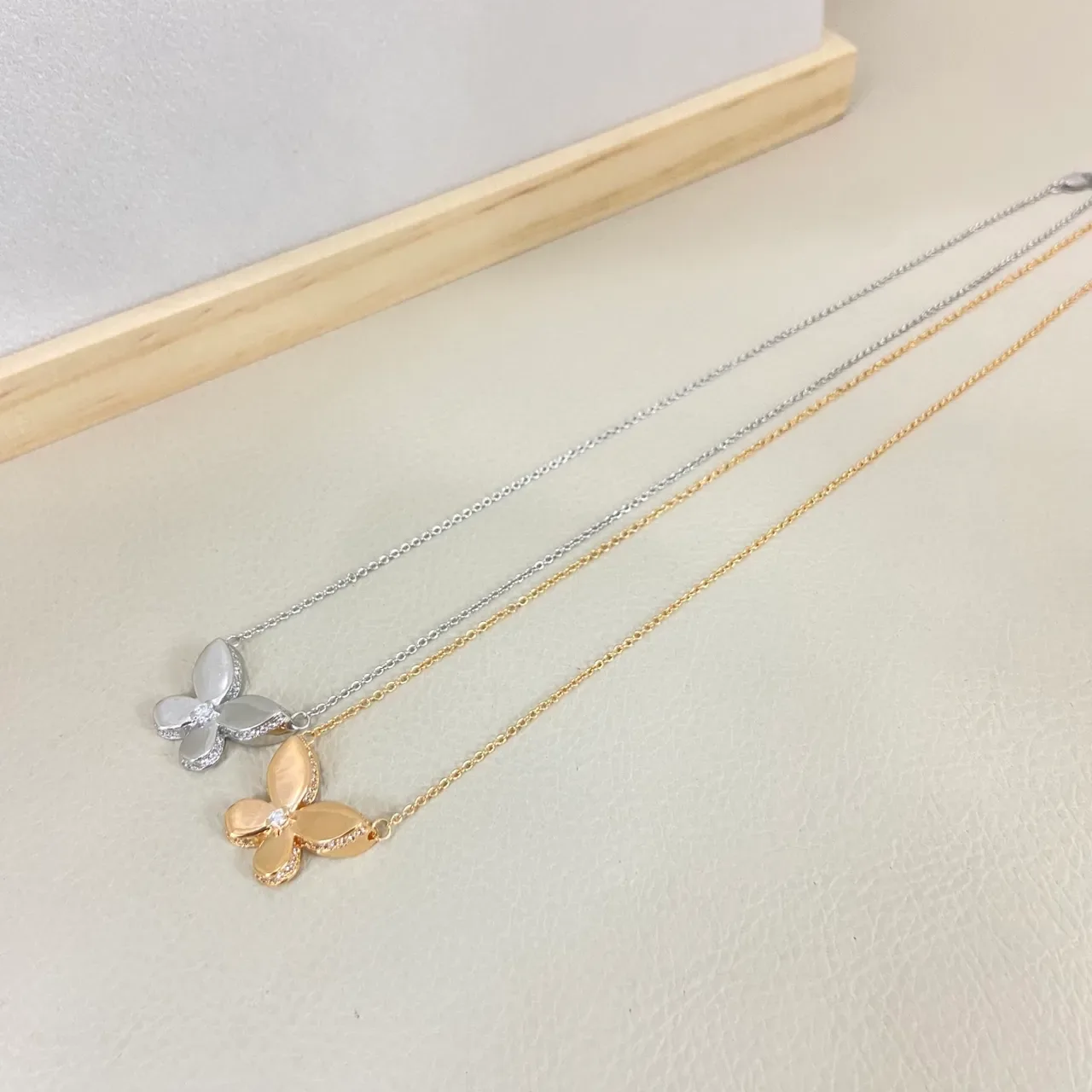 Silver Gold Butterfly Pendant Enamel Petal Finish Necklace 4