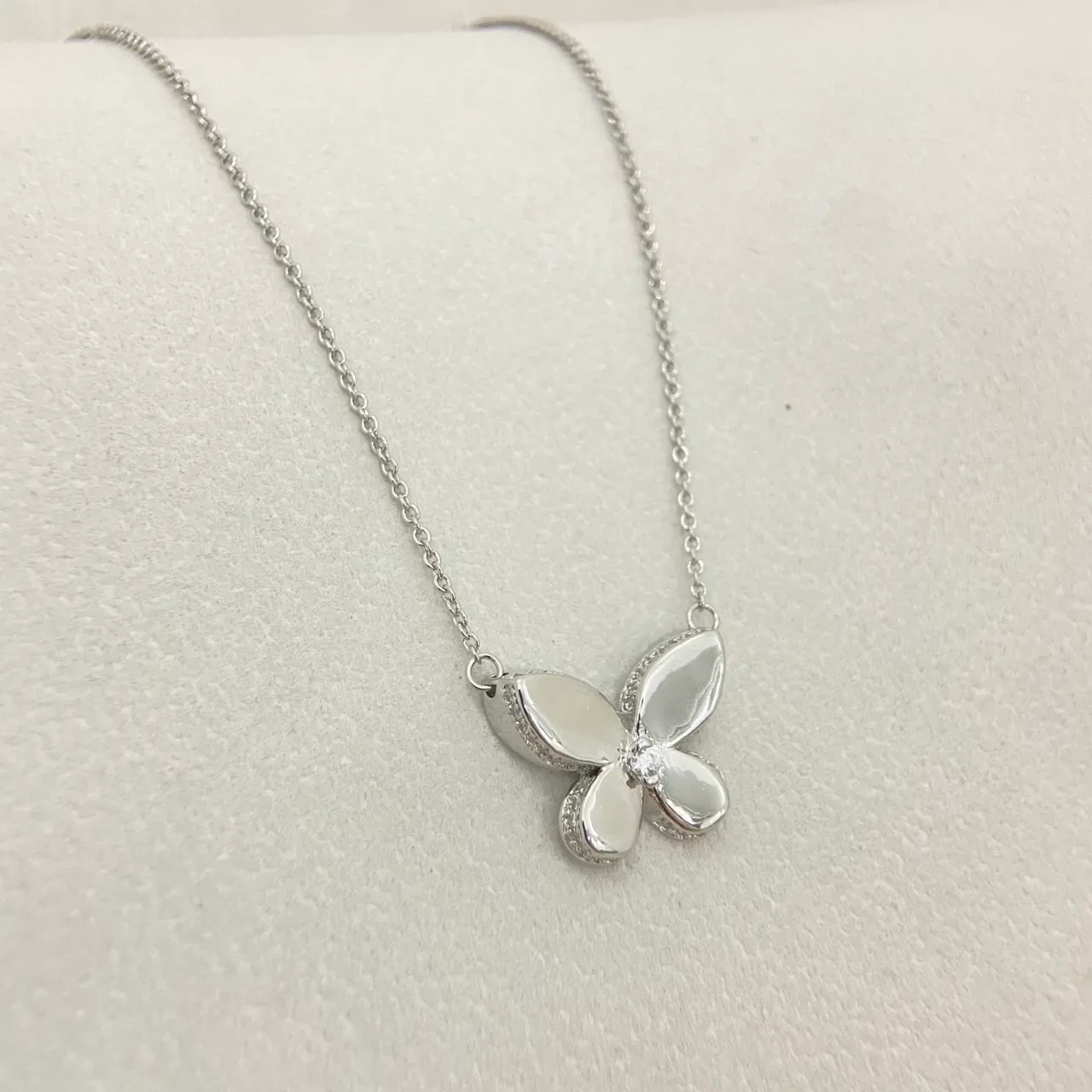Silver Gold Butterfly Pendant Enamel Petal Finish Necklace 5