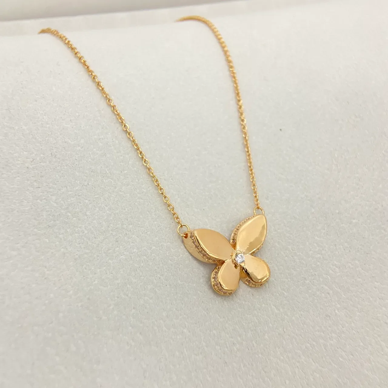 Silver Gold Butterfly Pendant Enamel Petal Finish Necklace 6